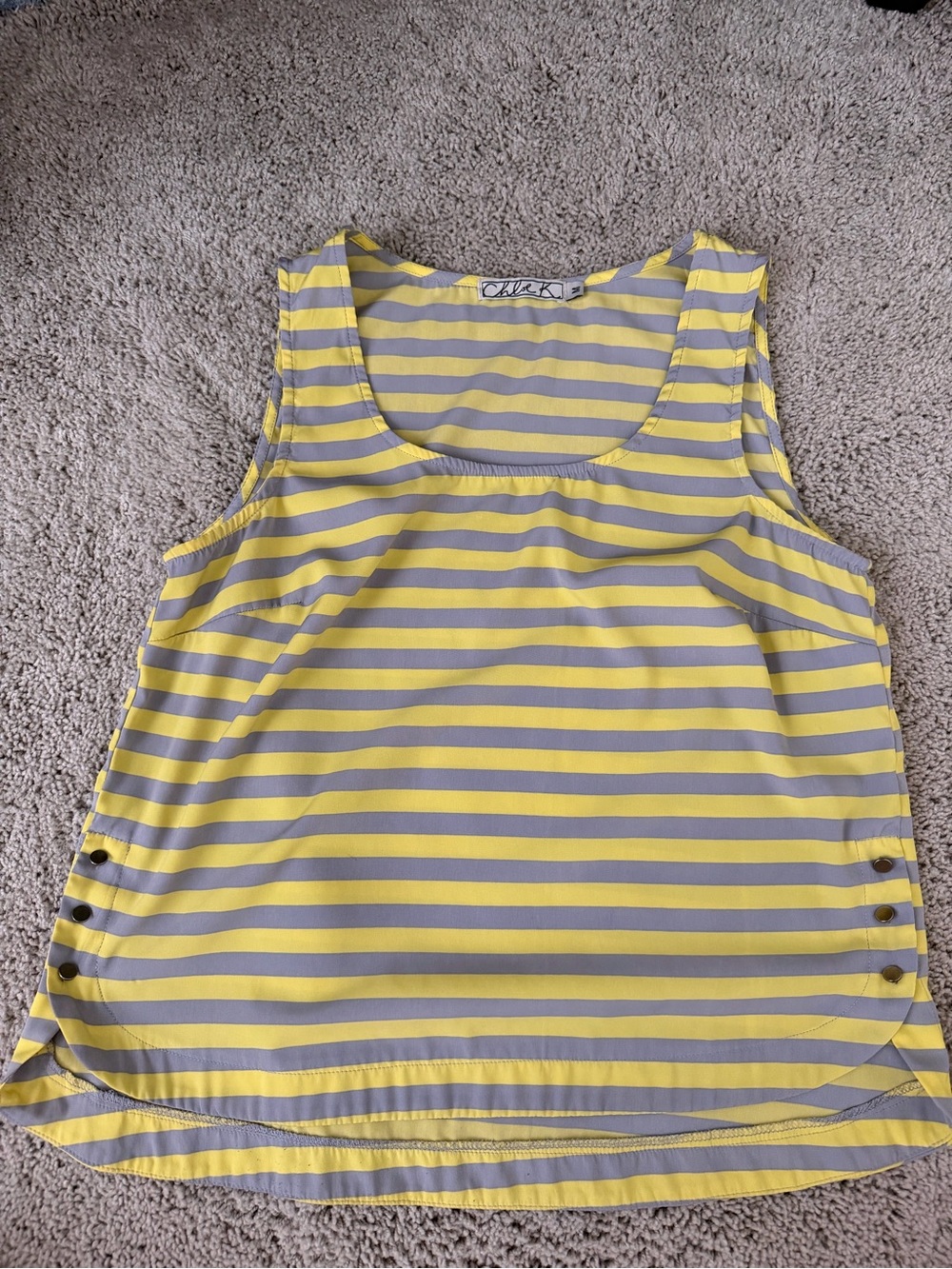 Chloe k  Yellow & Gray Striped Sleeveless Tank Top